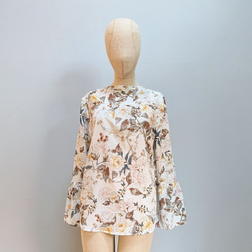 Carolina Belle White Floral Bell Sleeve Blouse - SP
